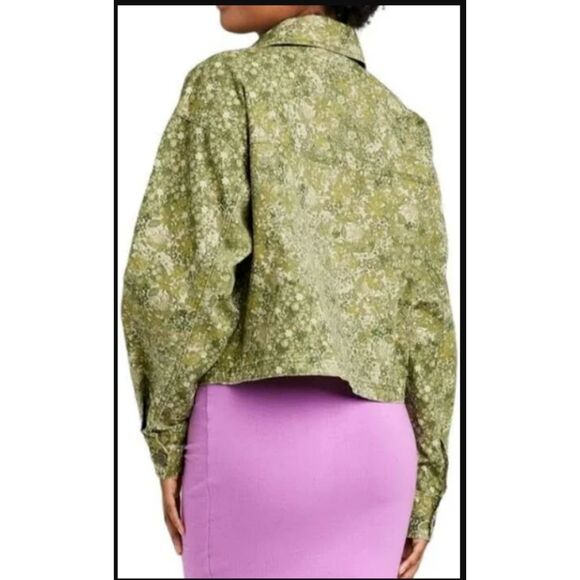 229 Wild Fable Green Floral Cropped Denim Jacket - Picture 2 of 5